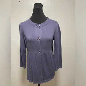 VINTAGE Ann Taylor Purple Knit Crewneck Cardigan Large